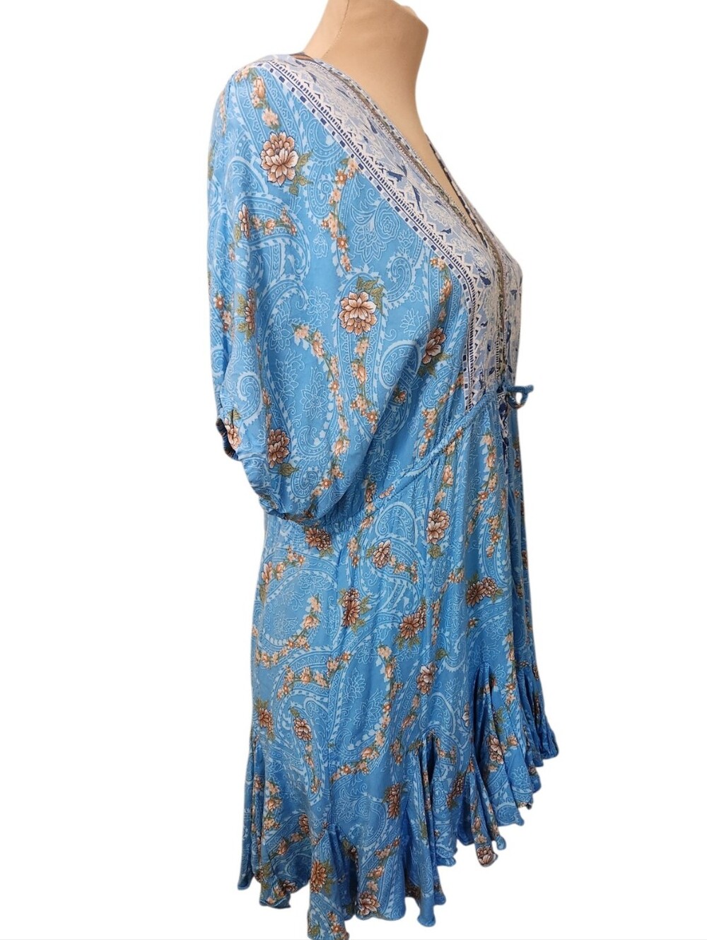 AAKAA Boho Kimomo Sleeve Kaftan Mini Dress - Size S - Picture 6 of 15